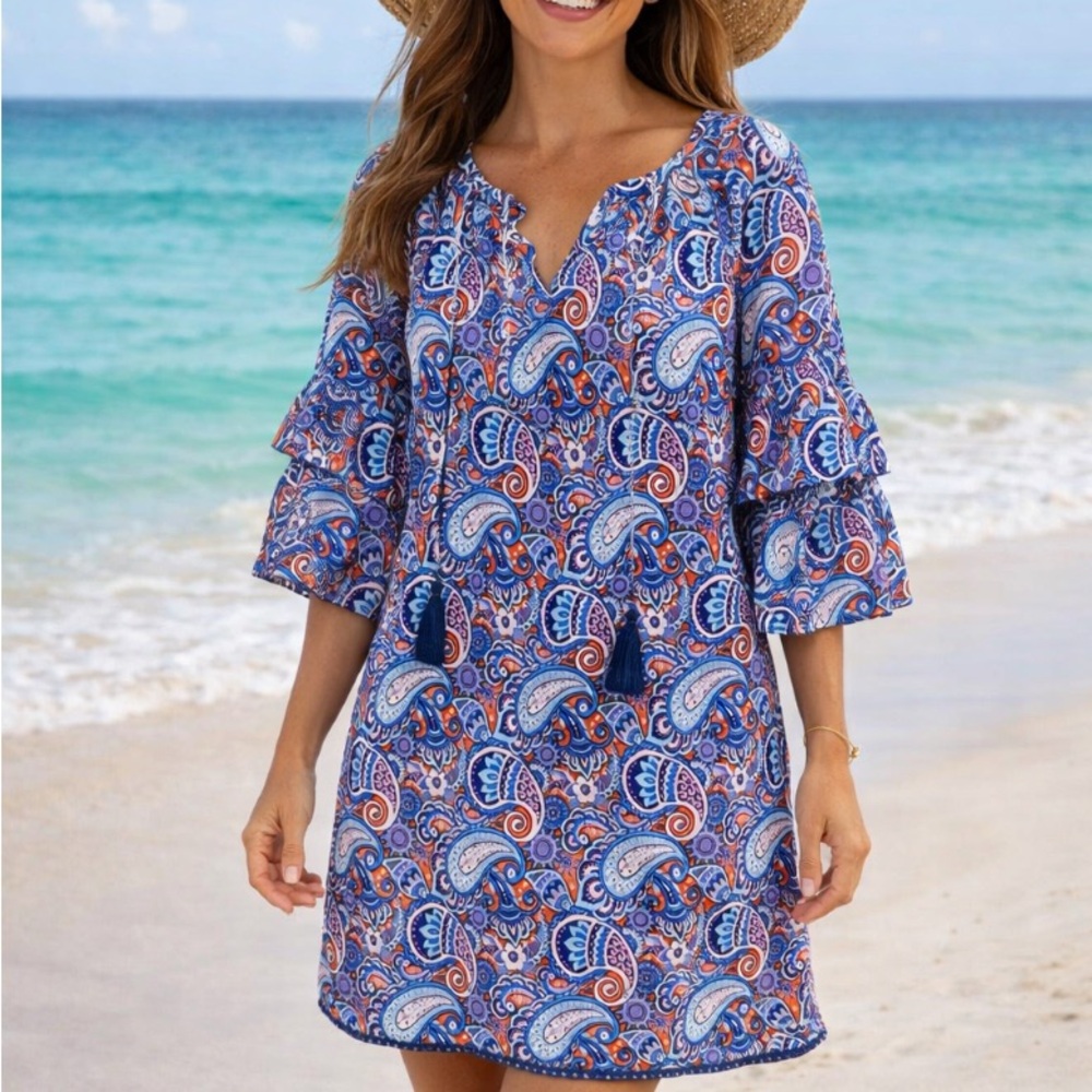 Simply Southern Blue and Orange Paisley Dress